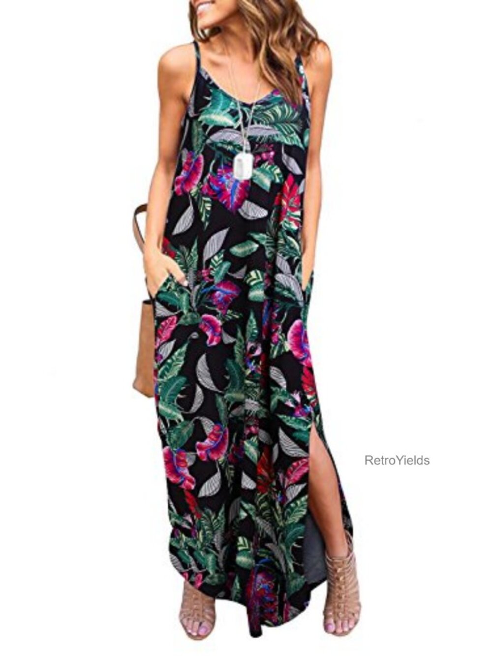 Women's Sleeveless V Neck Maxi Dress with Pockets Casual Beach Cover Up